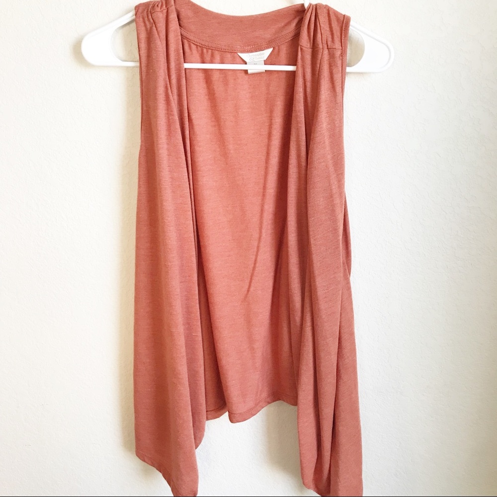 Burnt orange sleeveless cardigan, medium
